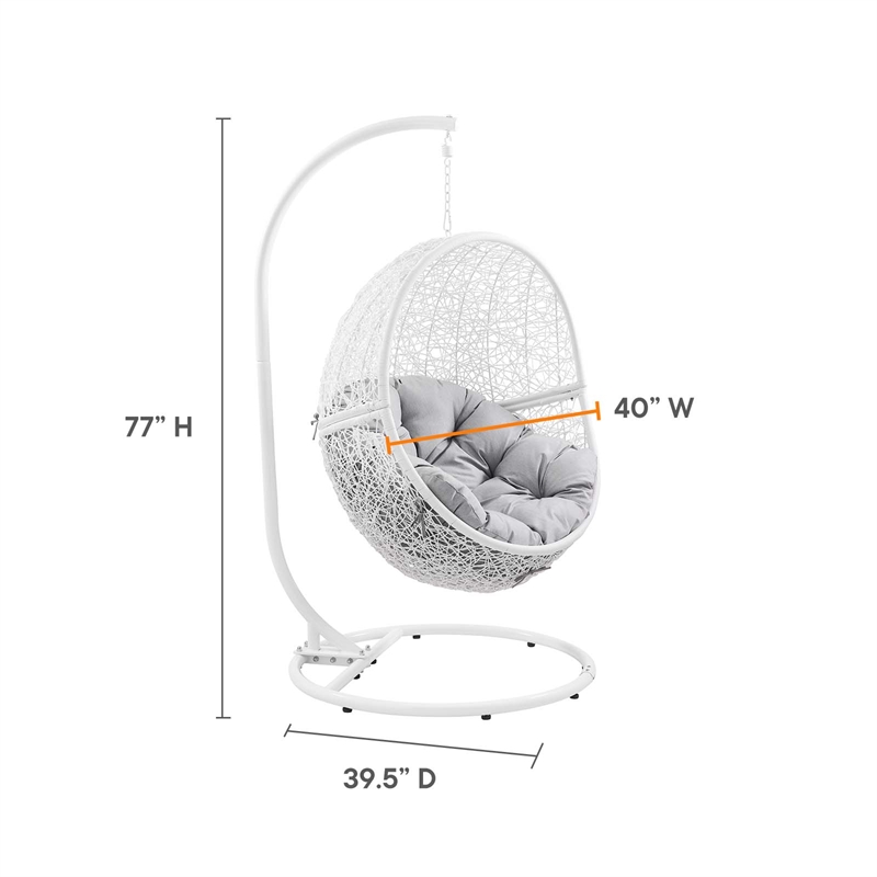 Modway Encase Outdoor Synthetic Rattan Swing Chair in White and Gray