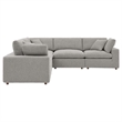Modway Commix 5-Piece Upholstered Fabric & Wood Sectional Sofa in Light Gray