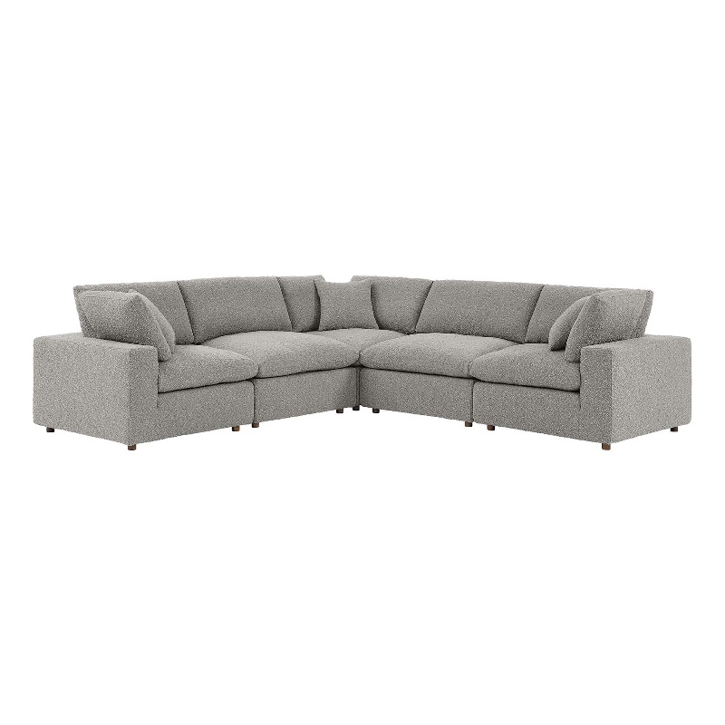 Modway Commix 5-Piece Upholstered Fabric & Wood Sectional Sofa in Light Gray