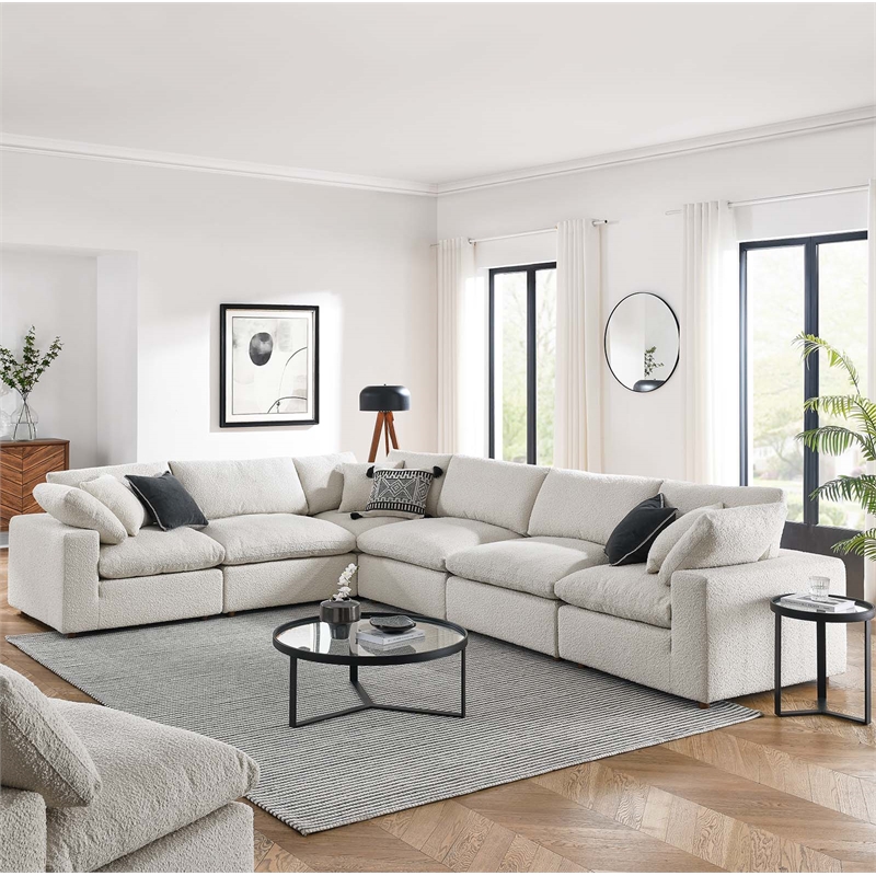 Modway Commix 6-Piece Upholstered Fabric & Wood Sectional Sofa in Ivory