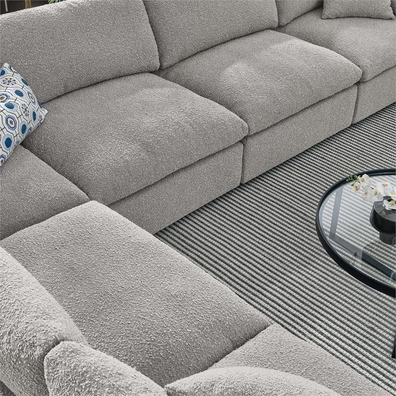 Modway Commix 6-Piece Upholstered Fabric & Wood Sectional Sofa in Light Gray