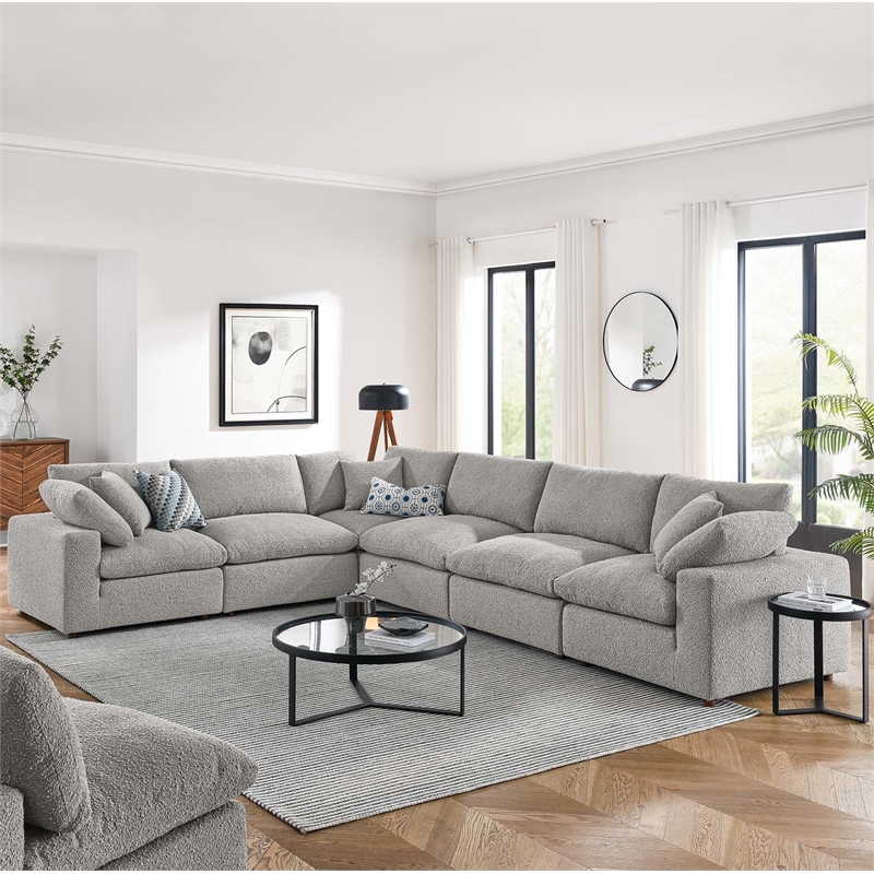 Modway Commix 6-Piece Upholstered Fabric & Wood Sectional Sofa in Light Gray