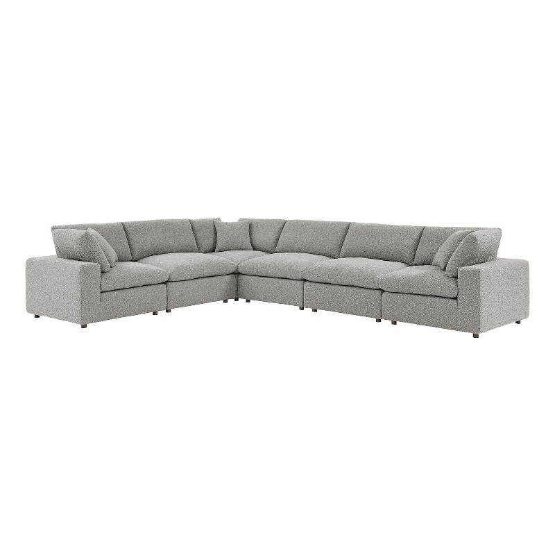 Modway Commix 6-Piece Upholstered Fabric & Wood Sectional Sofa in Light Gray