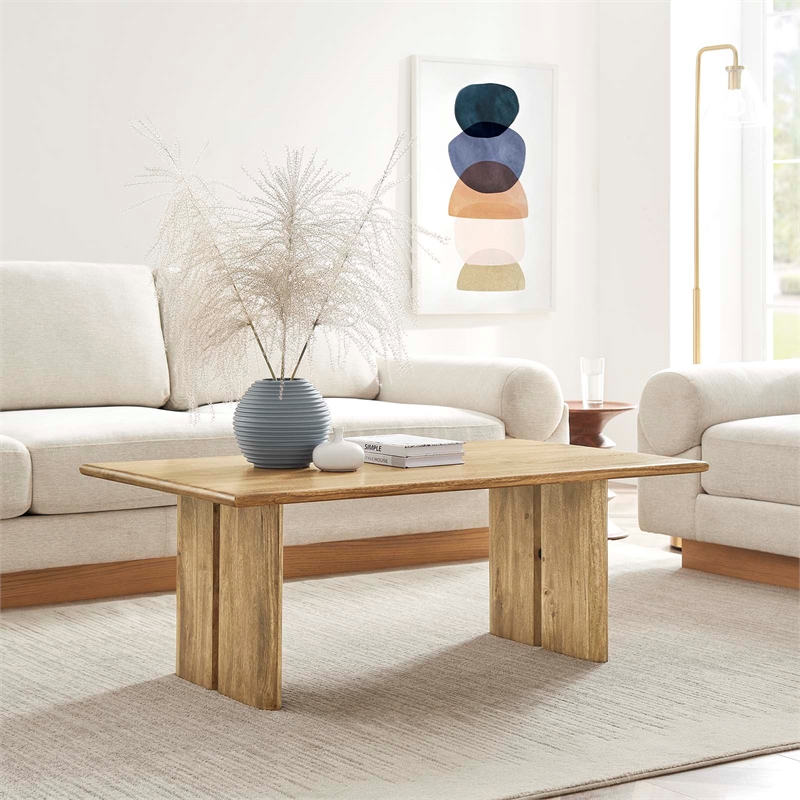 Modway Amistad Modern Wood Coffee Table with Adjustable Foot Pads in Oak