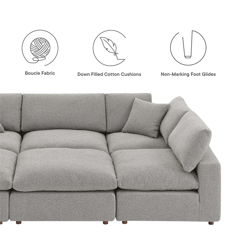 Modway Commix 6-Piece Upholstered Wood & Fabric Sectional Sofa in Light Gray