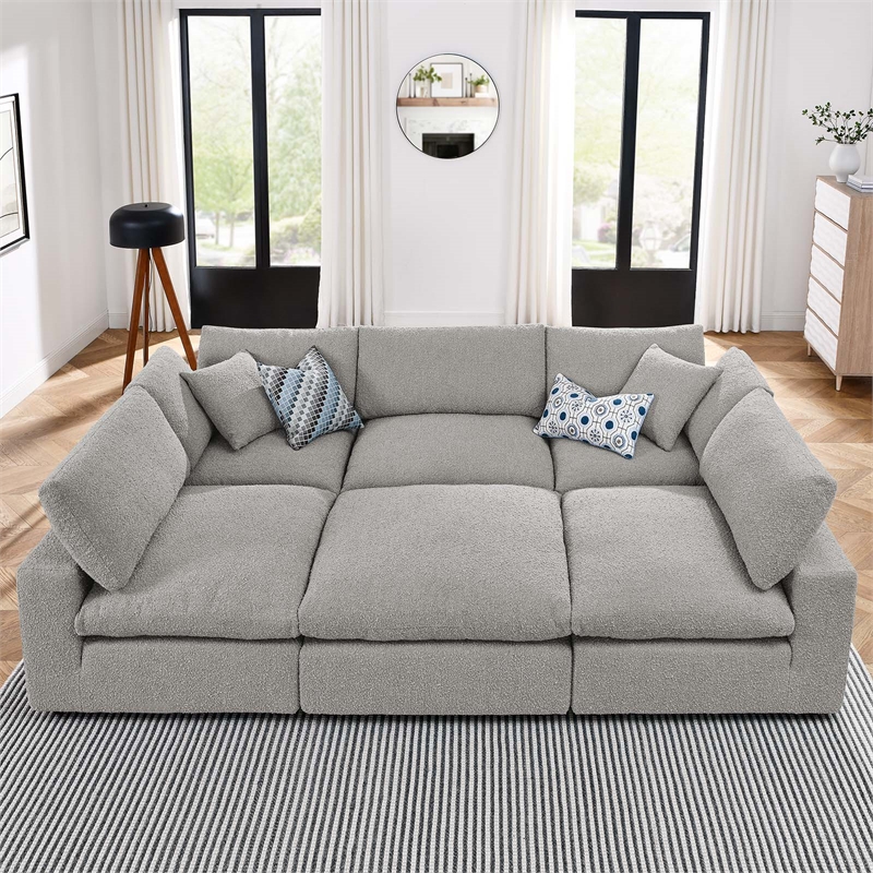 Modway Commix 6-Piece Upholstered Wood & Fabric Sectional Sofa in Light Gray