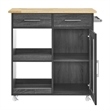 Modway Wood Culinary Kitchen Cart with Towel Bar in Charcoal/Natural
