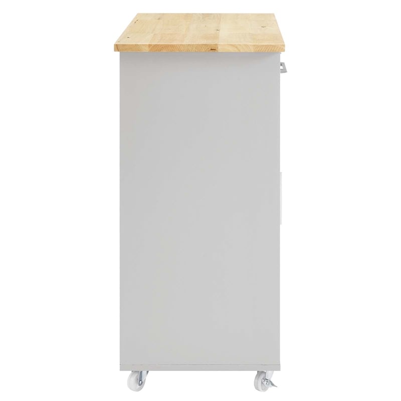 Modway Wood Culinary Kitchen Cart with Towel Bar in Light Gray/Natural