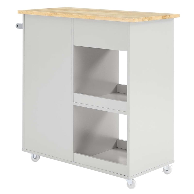Modway Wood Culinary Kitchen Cart with Towel Bar in Light Gray/Natural