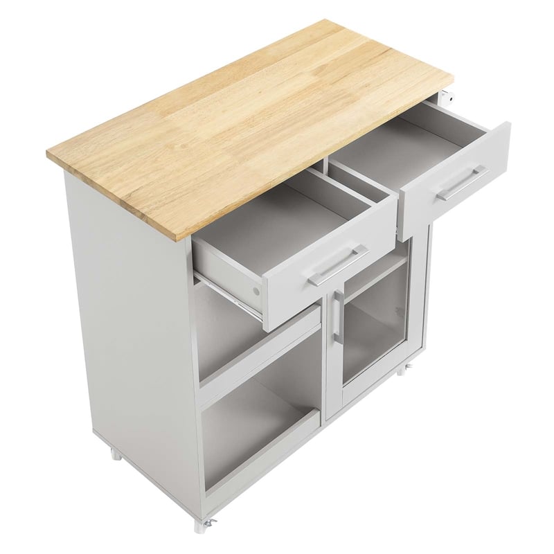 Modway Wood Culinary Kitchen Cart with Towel Bar in Light Gray/Natural