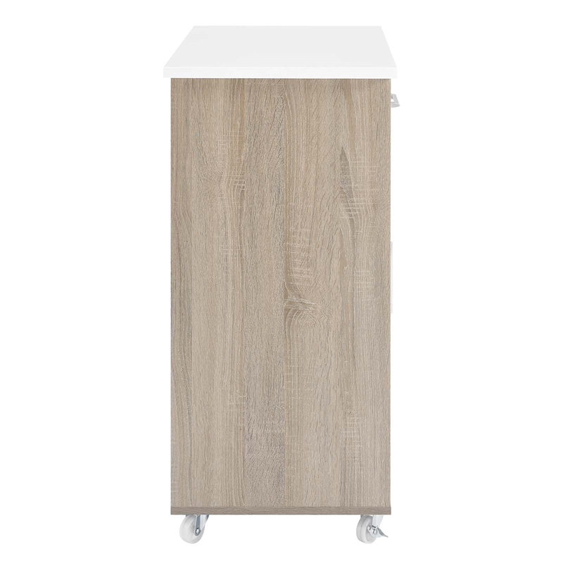 Modway Wood Culinary Kitchen Cart with Towel Bar in Oak/White