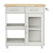 Modway Wood Culinary Kitchen Cart with Full-Glide Drawers in White/Natural