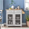 Modway Wood Cuisine Kitchen Cart with Full-Glide Drawers in Light Gray/Natural