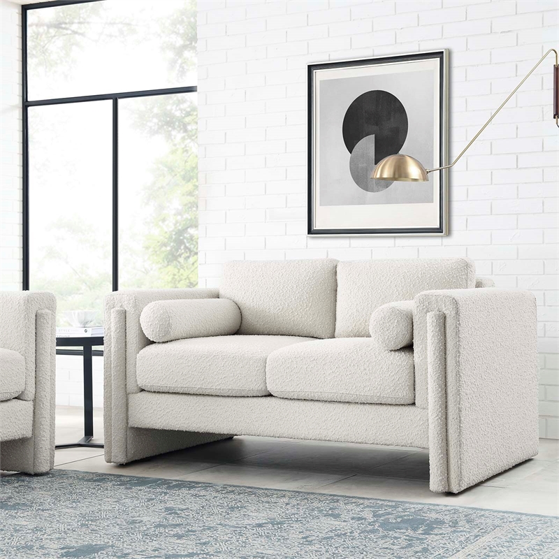 Modway Visible Upholstered Modern Boucle Fabric Loveseat in Ivory