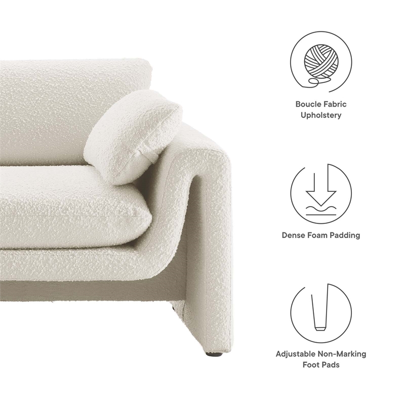Modway Waverly Upholstered Modern Boucle Fabric Sofa in Ivory
