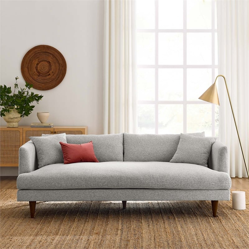 Modway Zoya Upholstered Polyester Fabric Sofa with Tapered Legs in Light Gray