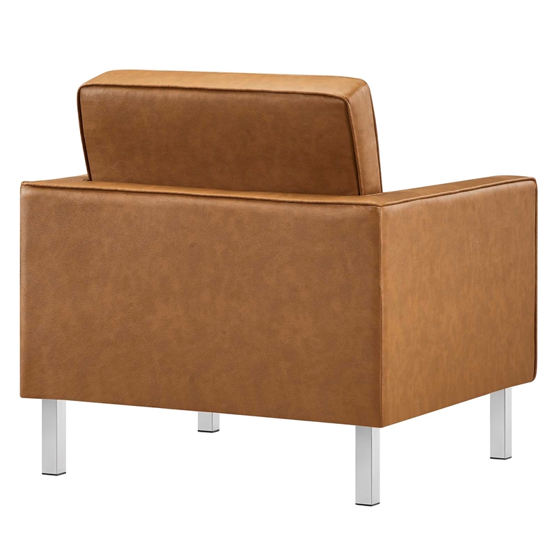 Modway Loft Vegan Leather Vinyl Armchair and Ottoman Set in Silver/Tan