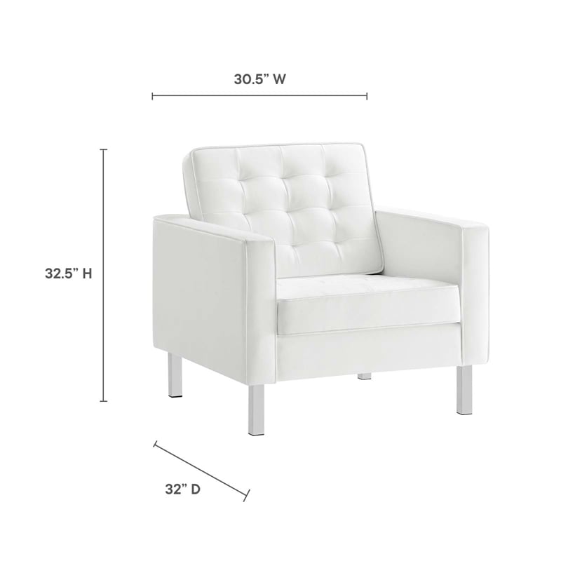 Modway Loft Vegan Leather Vinyl Armchair and Ottoman Set in Silver/White
