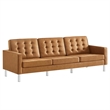 Modway Loft Tufted Vegan Leather Vinyl Sofa and Ottoman Set in Silver/Tan