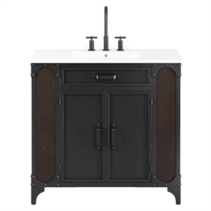 Modway Steamforge 36&quot Wood Bathroom Vanity with Fixed Drawer in White/Black