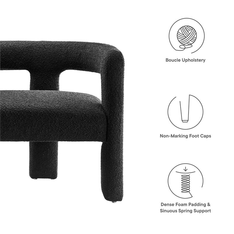 Modway Kayla Upholstered Modern Boucle Fabric Loveseat in Black