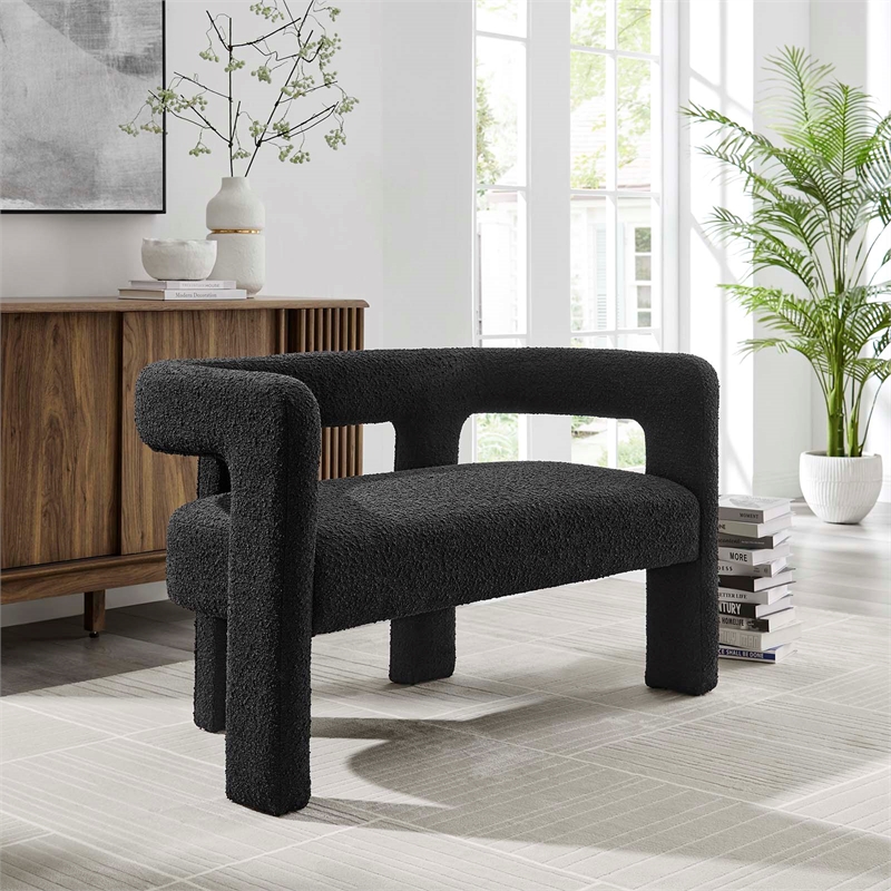 Modway Kayla Upholstered Modern Boucle Fabric Loveseat in Black