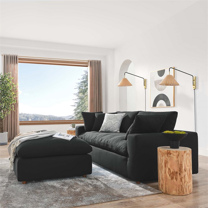 Modway Commix Upholstered Fabric & Solid Wood Sectional Sofa in Black