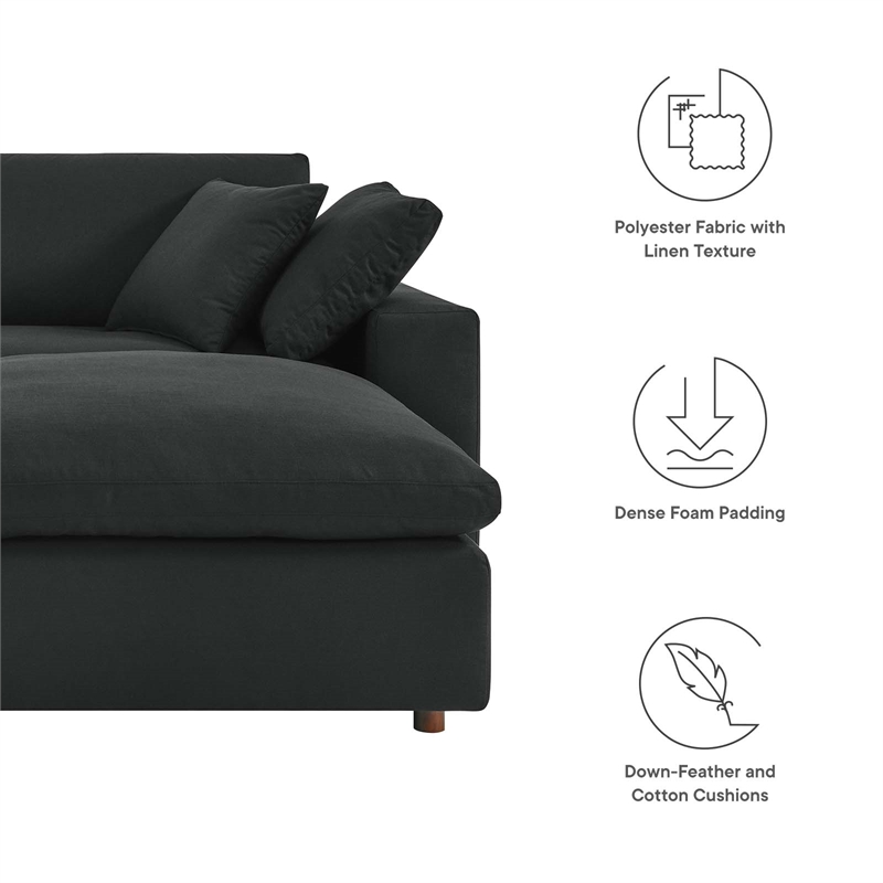Modway Commix Upholstered Fabric & Solid Wood Sectional Sofa in Black