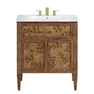 Modway Elysian 30&quot Modern Wood Bathroom Vanity in White and Brown
