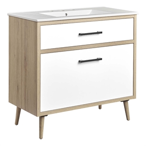 Modway Maverick 36&quot Wood Bathroom Vanity with Tapered Legs in White/Oak