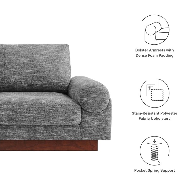 Modway Oasis Upholstered Fabric Sofa with Bolster Armrests in Gray