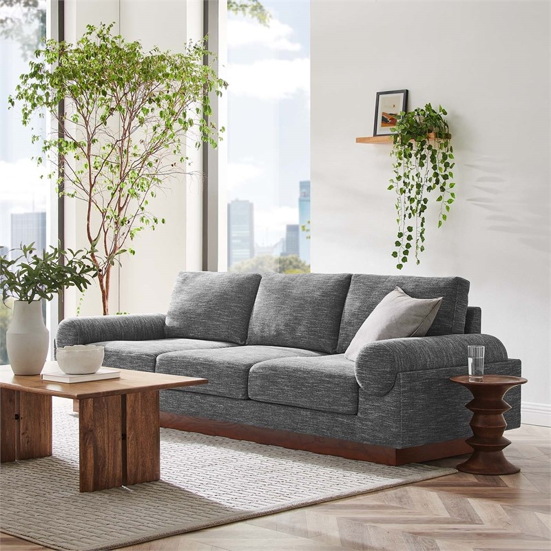 Modway Oasis Upholstered Fabric Sofa with Bolster Armrests in Gray