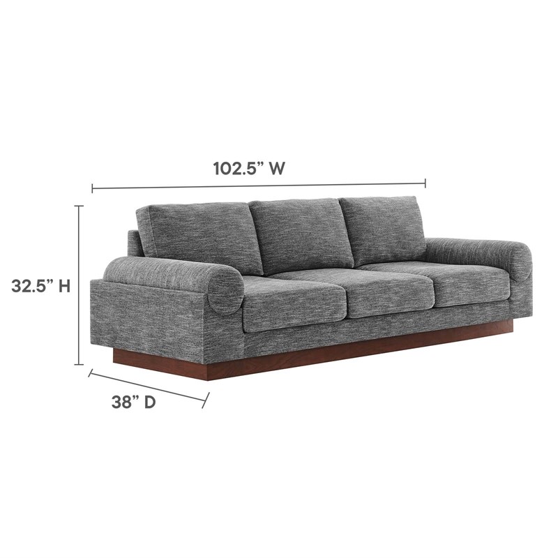 Modway Oasis Upholstered Fabric Sofa with Bolster Armrests in Gray