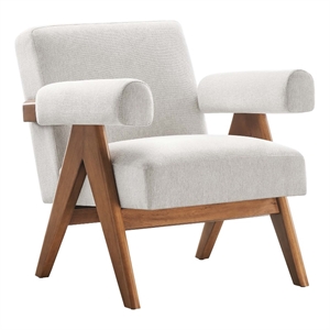 Modway Lyra Upholstered Modern Heathered Fabric Armchair in Ivory