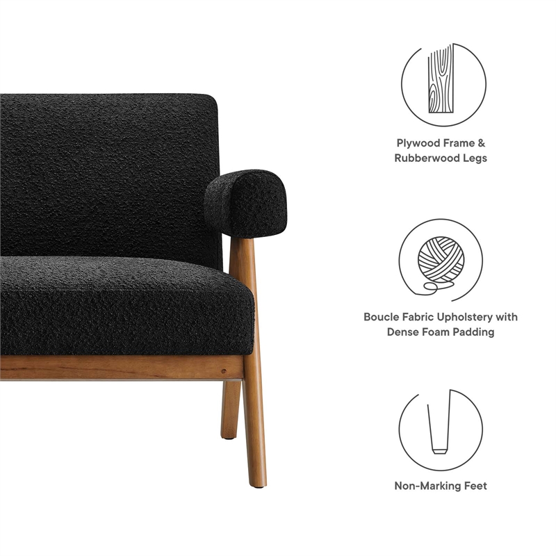 Modway Lyra Upholstered Modern Boucle Fabric Loveseat in Black