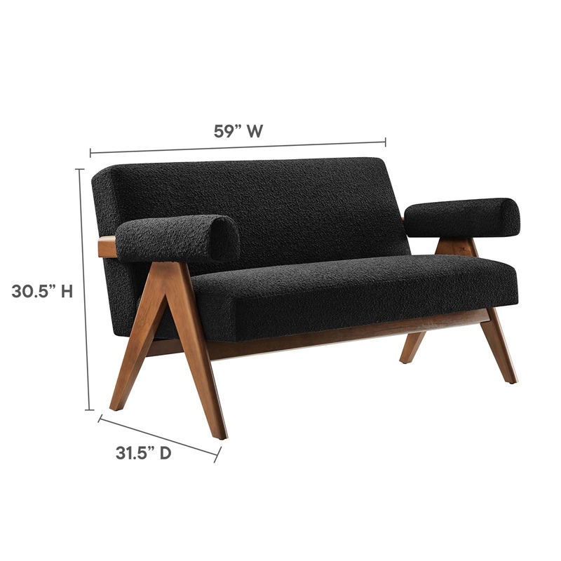 Modway Lyra Upholstered Modern Boucle Fabric Loveseat in Black