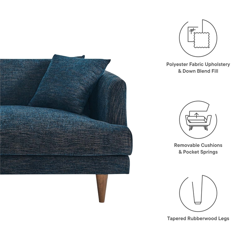 Modway Zoya Upholstered Polyester Fabric Sofa with Tapered Legs in Navy