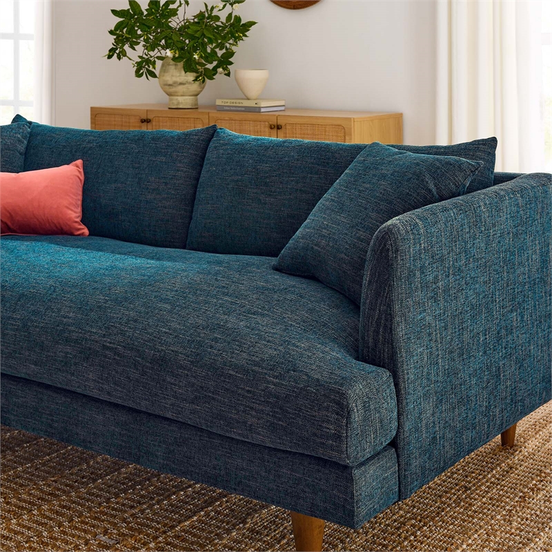 Modway Zoya Upholstered Polyester Fabric Sofa with Tapered Legs in Navy