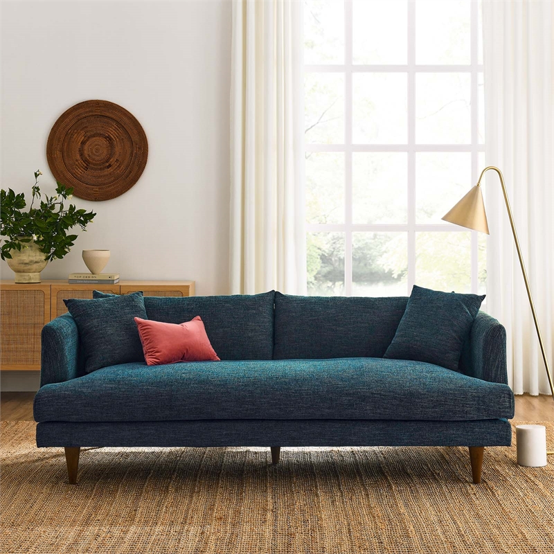 Modway Zoya Upholstered Polyester Fabric Sofa with Tapered Legs in Navy