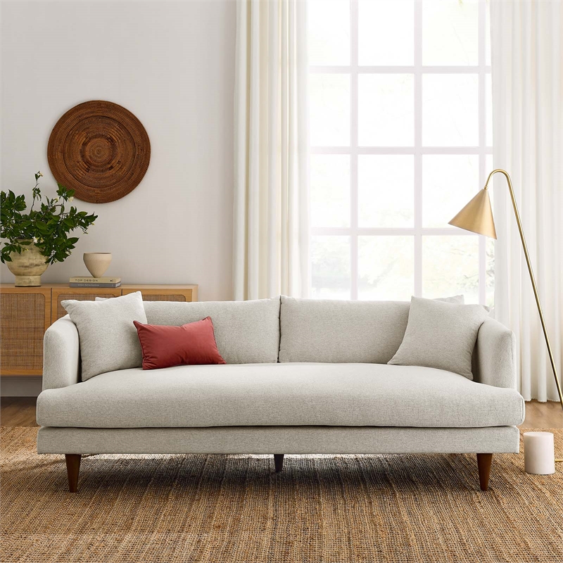Modway Zoya Upholstered Polyester Fabric Sofa with Tapered Legs in Ivory