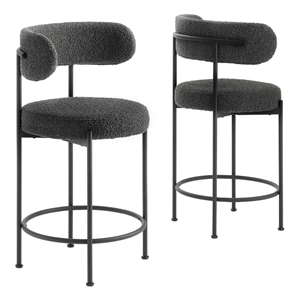 Modway Albie 25.5&quot Boucle Fabric Counter Stool in Charcoal and Black (Set of 2)