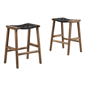 Modway Saoirse 26&quot Leather & Wood Counter Stool in Walnut/Black (Set of 2)