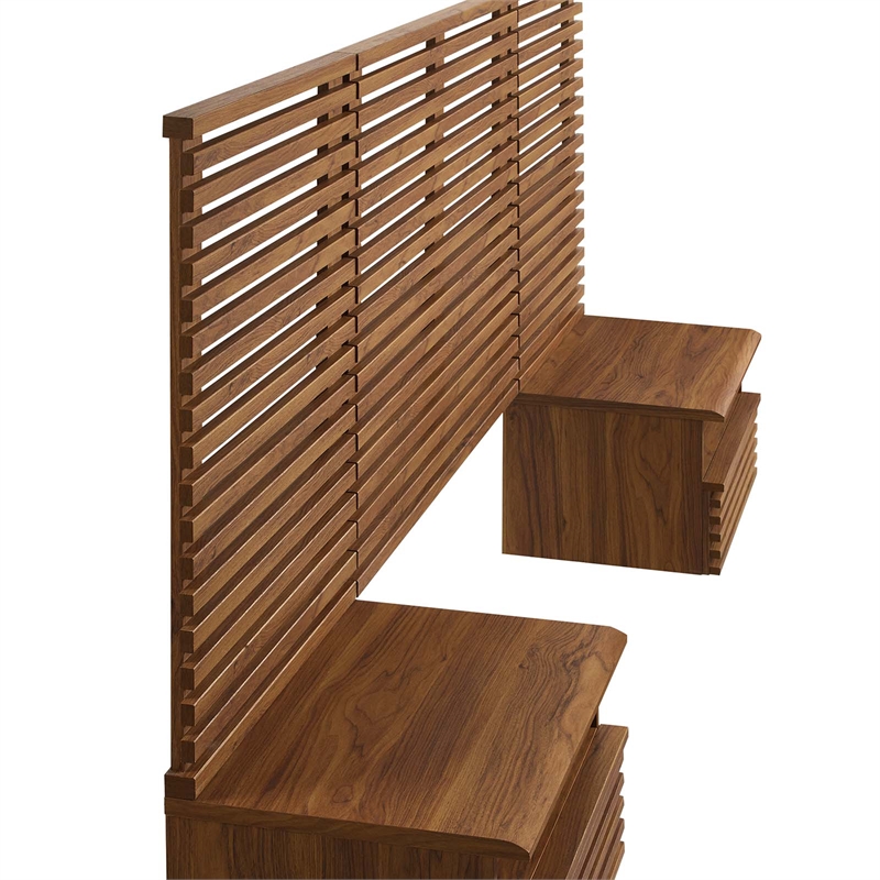 Modway Render Modern Wood Twin Headboard and Nightstands in Walnut