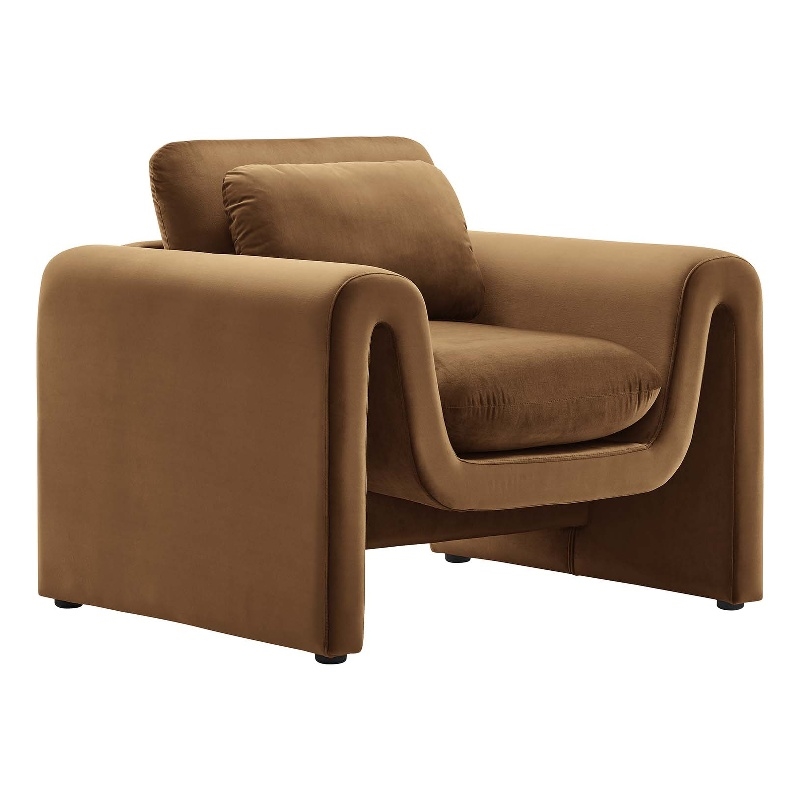 Modway Waverly Upholstered Modern Velvet Fabric Armchair in Brown