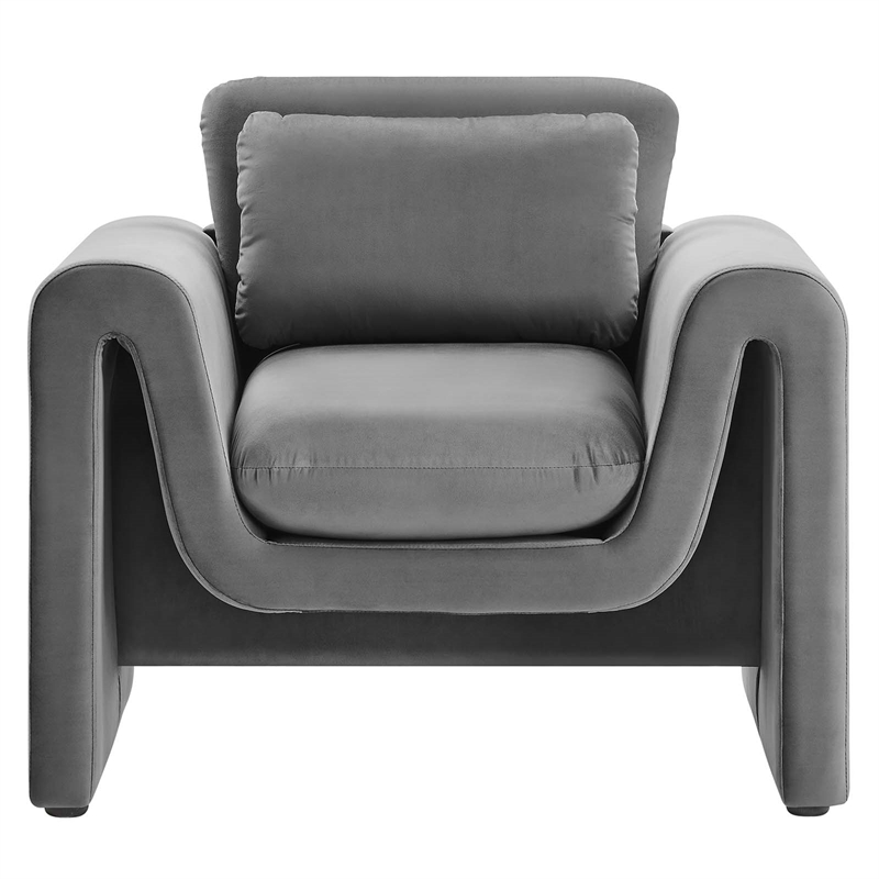 Modway Waverly Upholstered Modern Velvet Fabric Armchair in Gray
