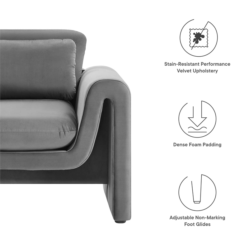 Modway Waverly Upholstered Modern Velvet Fabric Armchair in Gray