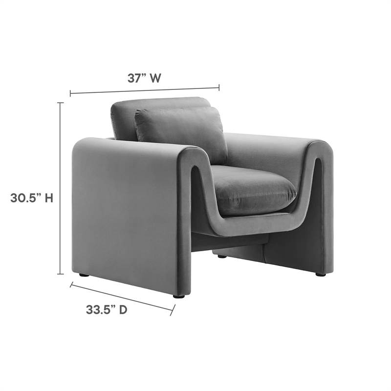 Modway Waverly Upholstered Modern Velvet Fabric Armchair in Gray