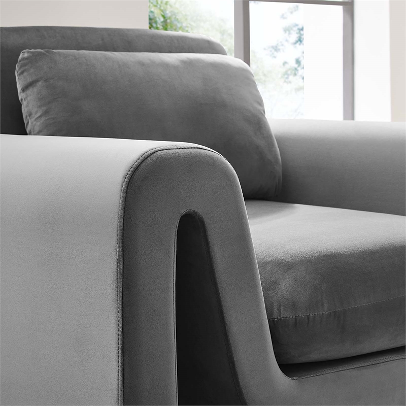 Modway Waverly Upholstered Modern Velvet Fabric Armchair in Gray
