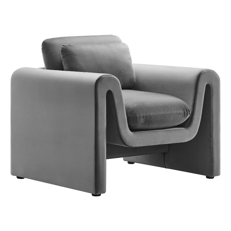 Modway Waverly Upholstered Modern Velvet Fabric Armchair in Gray