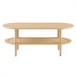 Modway Torus Oval Wood Coffee Table with Lower Rattan Shelf in Oak